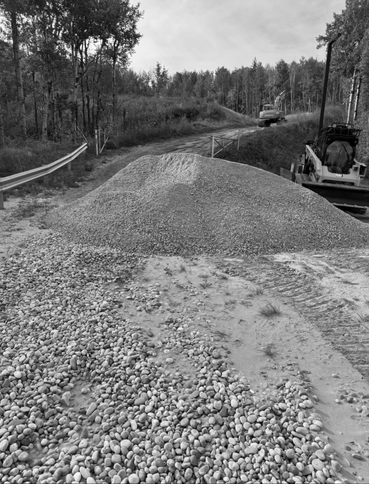Gravel and construction equipment on a path at Mount Carmel